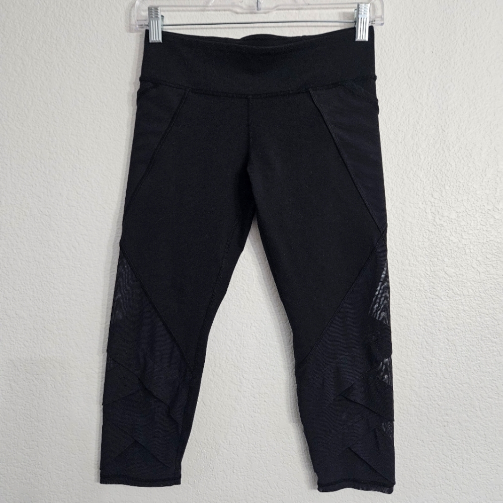 Ivivva by Lululemon Girls Size 14 Athletic Leggings Mesh Black Activewear Crop